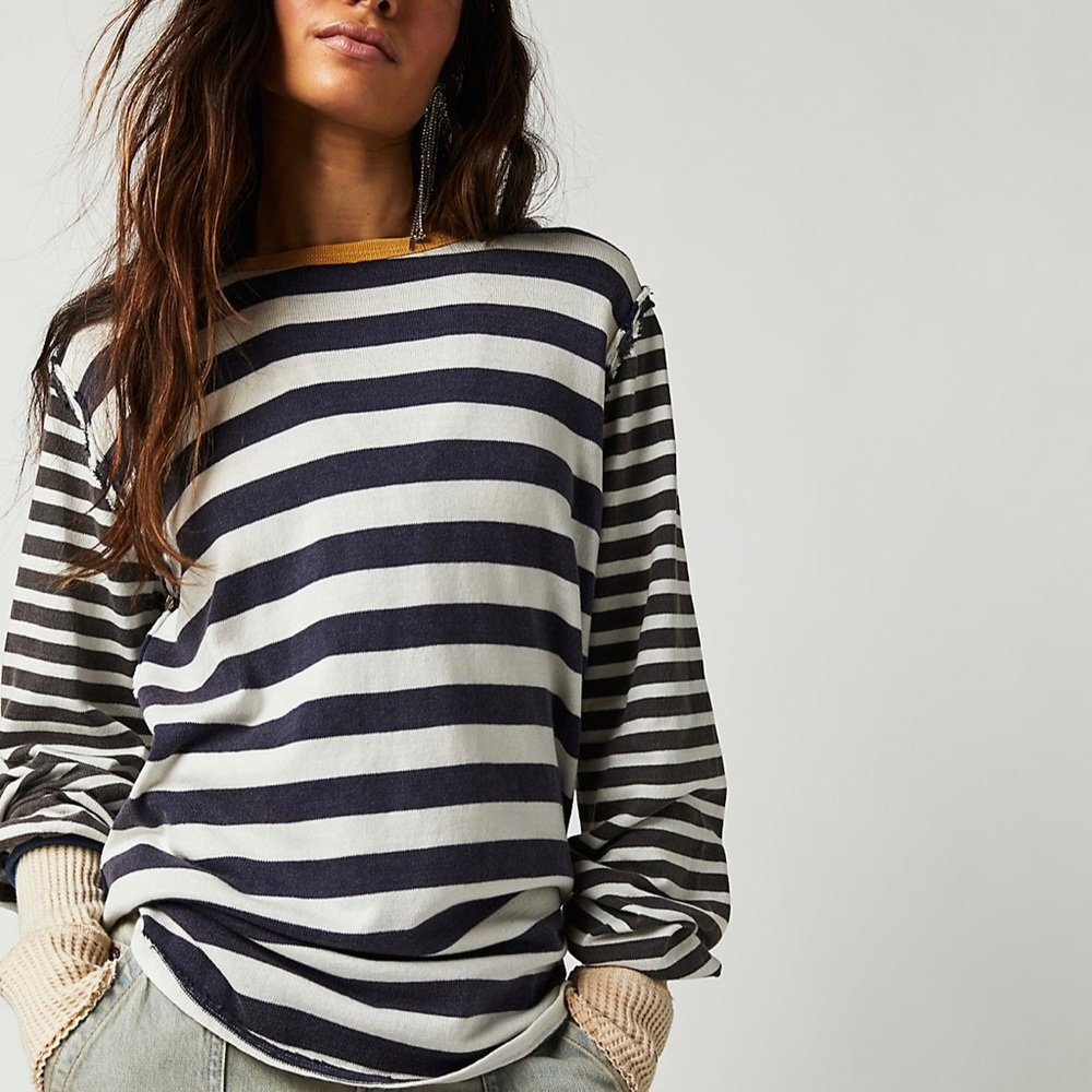 Free People Sawyer Stripe Tee long sleeve -size medium